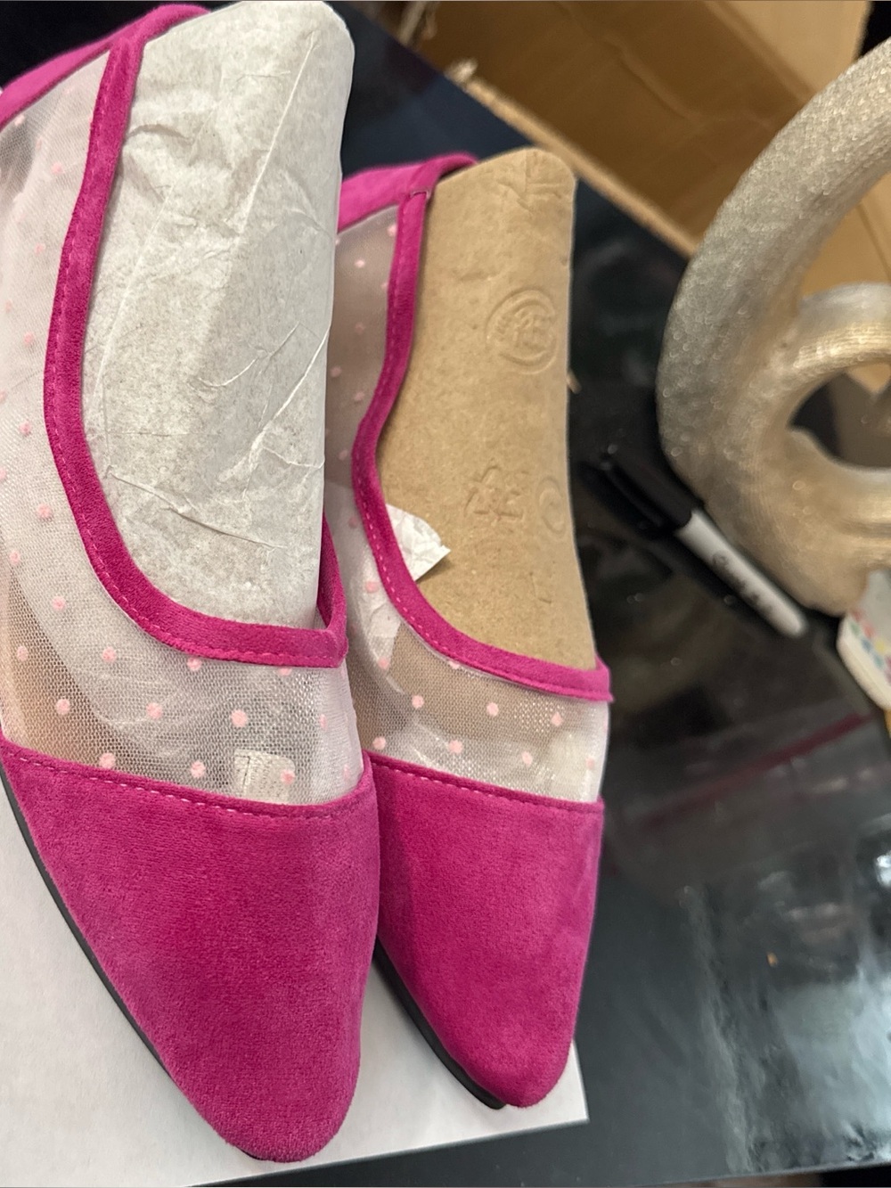 Women’s Fuchsia Mesh & Suede Pointed-Toe Flats